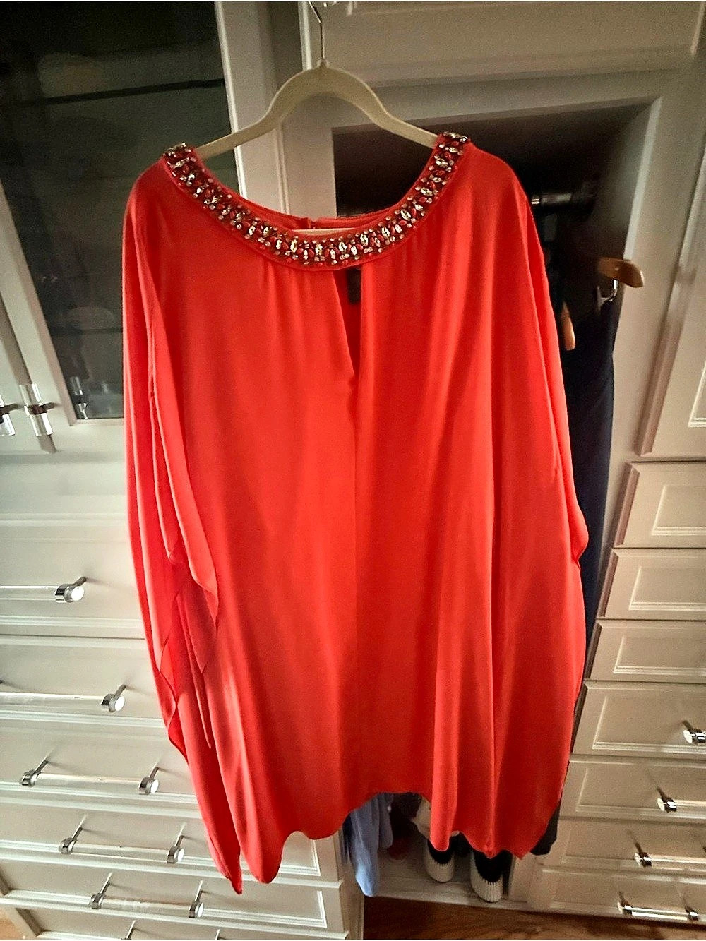 Vince Camuto Embellished Neck Tunic Cape like dress in Coral (Orange Red) Like N